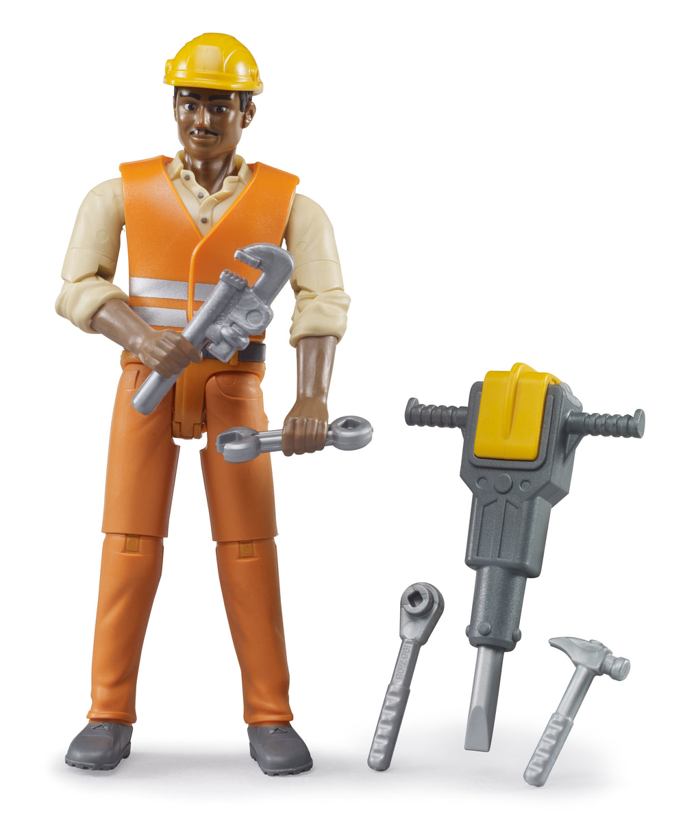 Bruder 60021 *NEW* Construction Worker Medium Skin w/ Accessories 6.6.6