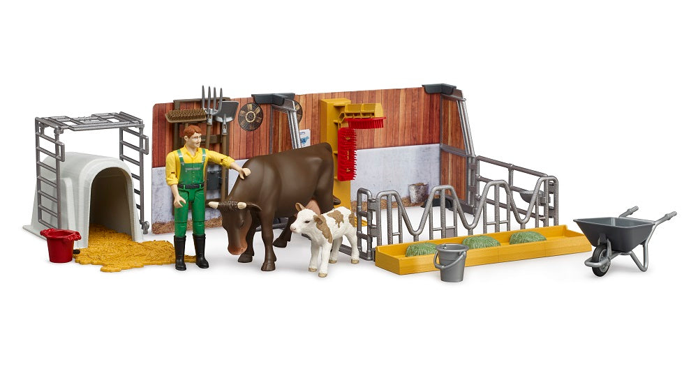 bworld Cow and calf barn with farmer – Bruder – Bruder Toy Shop