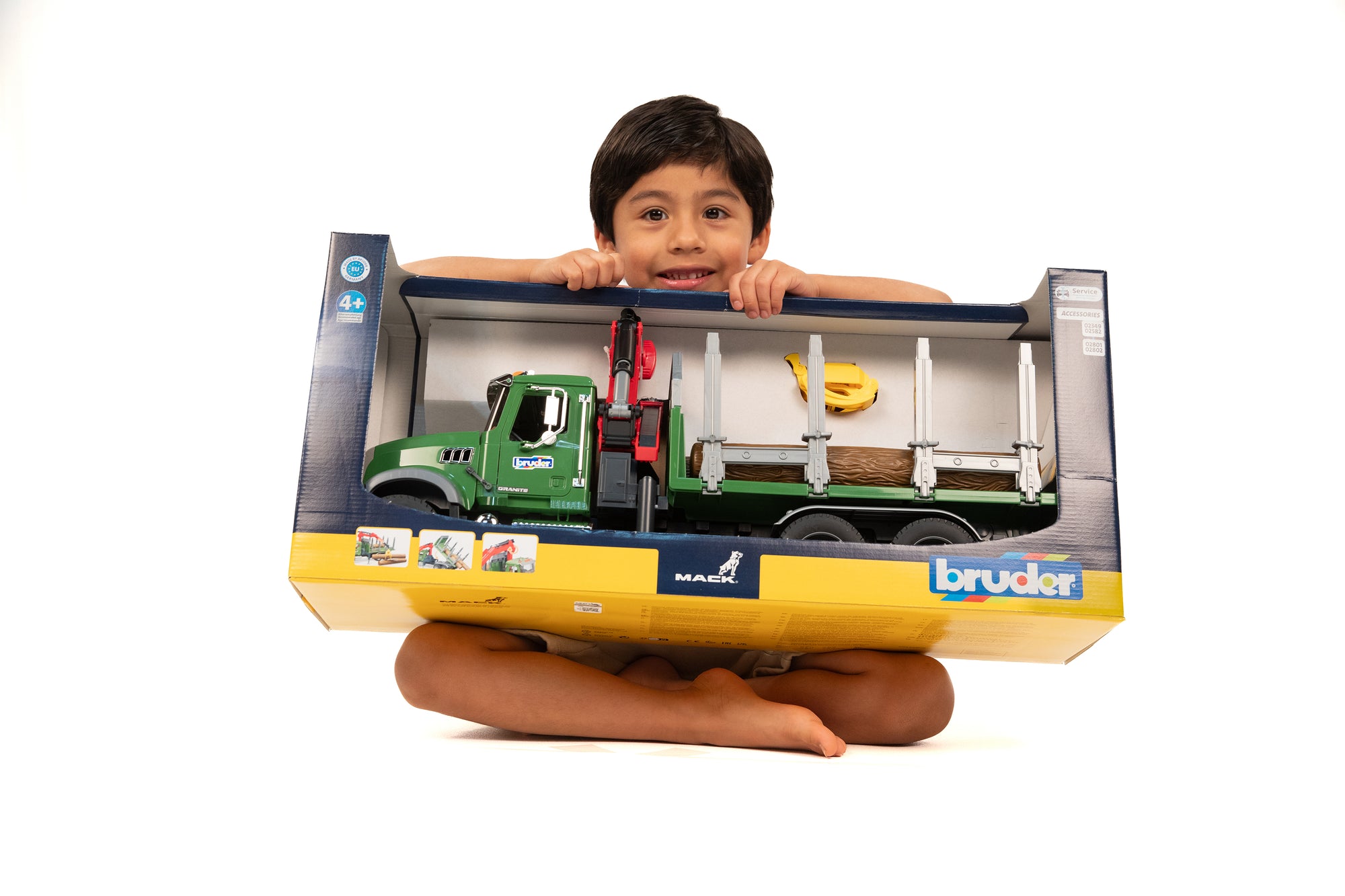 Bruder 02824 Mack Granite Timber Transport Truck with Loading Crane, Grapple and 3 Logs 28.12.10