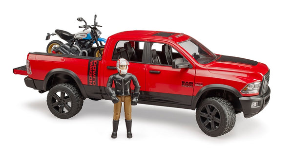 Bruder 02502 Ram 2500 Power Wagon with Ducati Scrambler Desert Sled and Driver 18.10.10 Hover