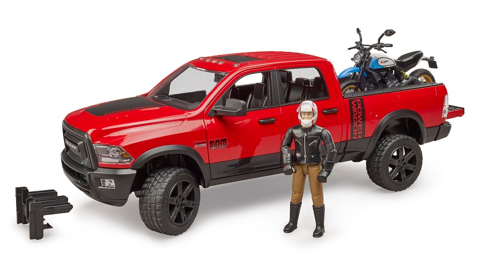 Bruder 02502 RAM 2500 Power Wagon w/ Ducati Scrambler Desert Sled and  Driver 18.10.10