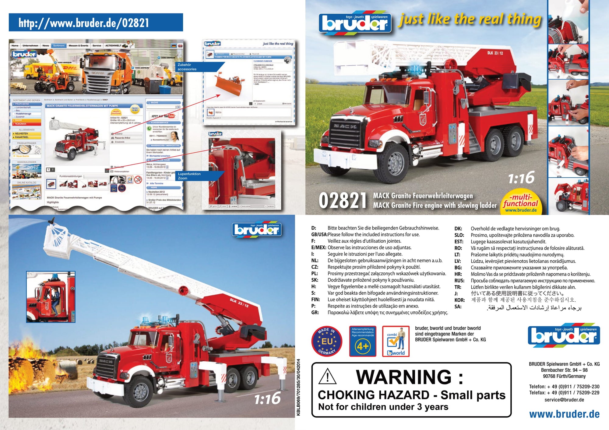 Bruder 02821 Mack Granite Fire Engine with Ladder, Pump, Light & Sound Module  24.12.12