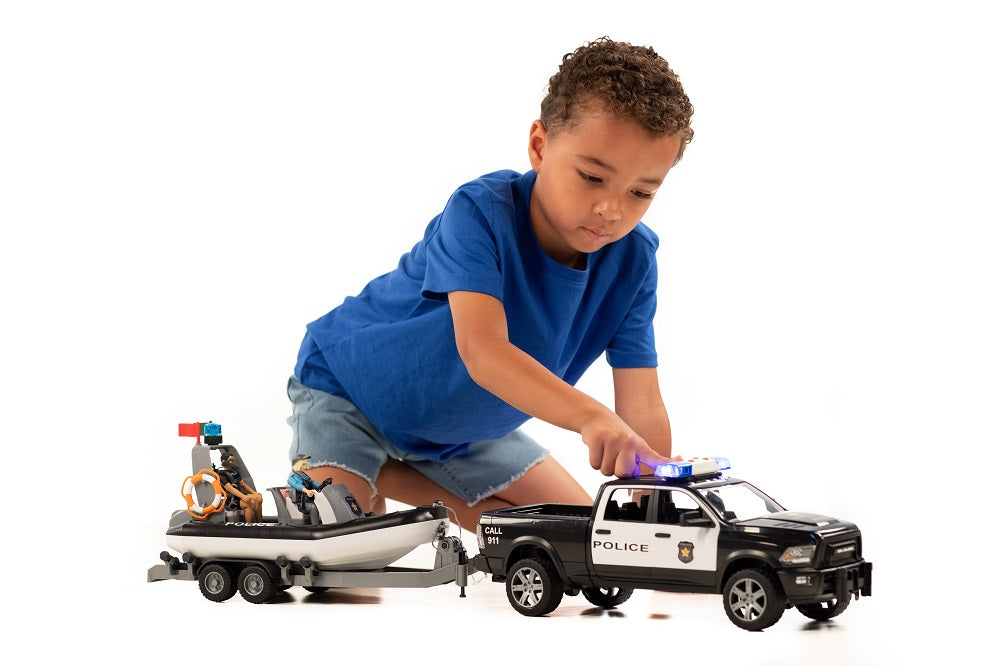 Bruder 02507 Ram 2500 Police Pickup, L+S Module, Trailer with Boat and 2 Figures 20.14.8