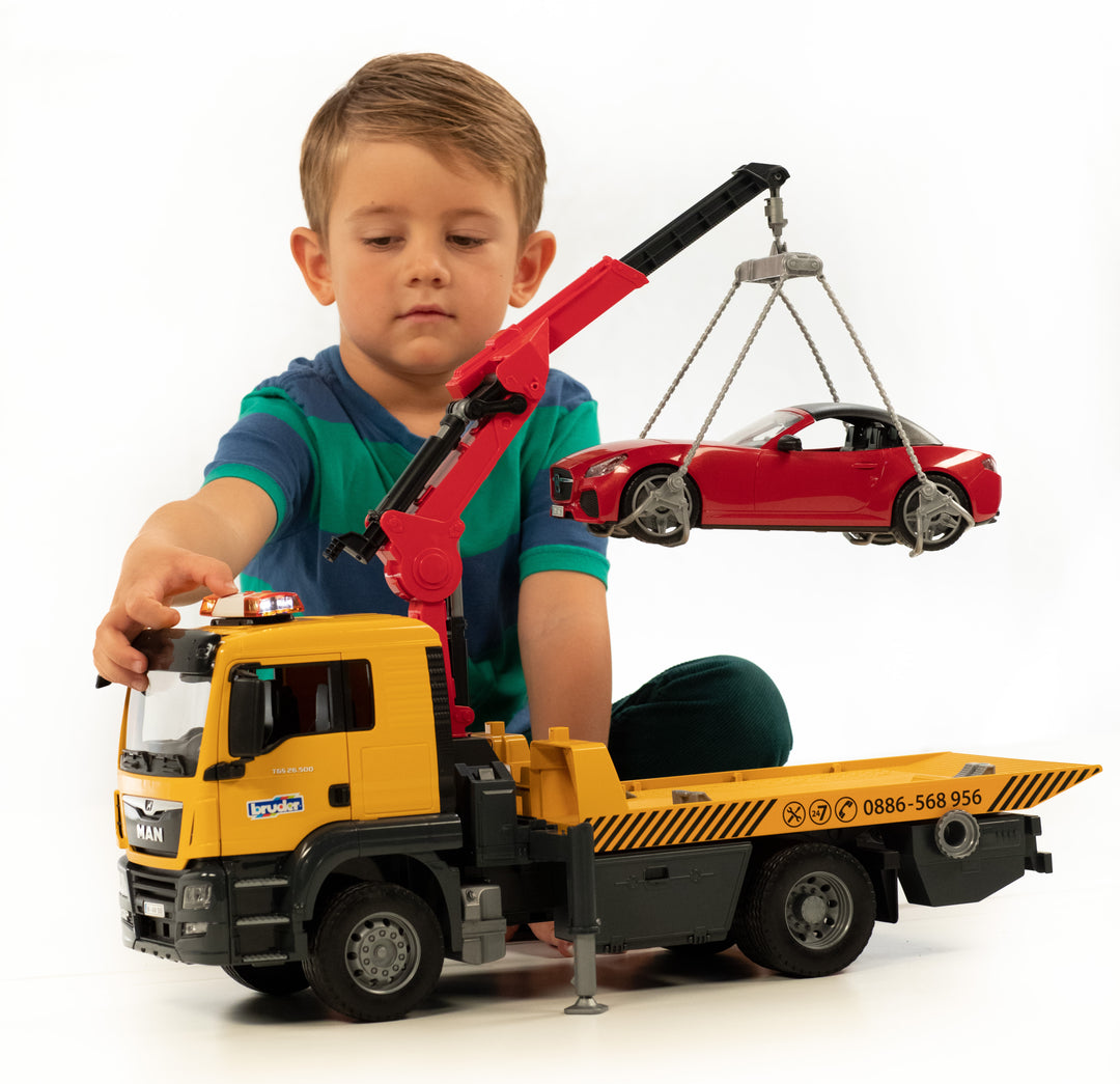 20 OFF Bruder 03750 MAN TGS Tow Truck w Roadster 28.12.10 Bruder Toy Shop