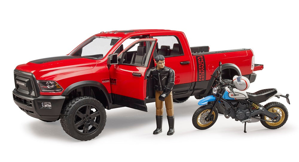Bruder 02502 Ram 2500 Power Wagon with Ducati Scrambler Desert Sled and Driver 18.10.10