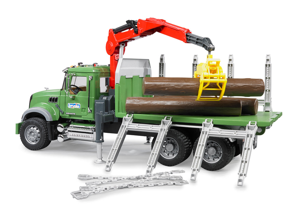 Bruder 02824 Mack Granite Timber Transport Truck with Loading Crane, Grapple and 3 Logs 28.12.10
