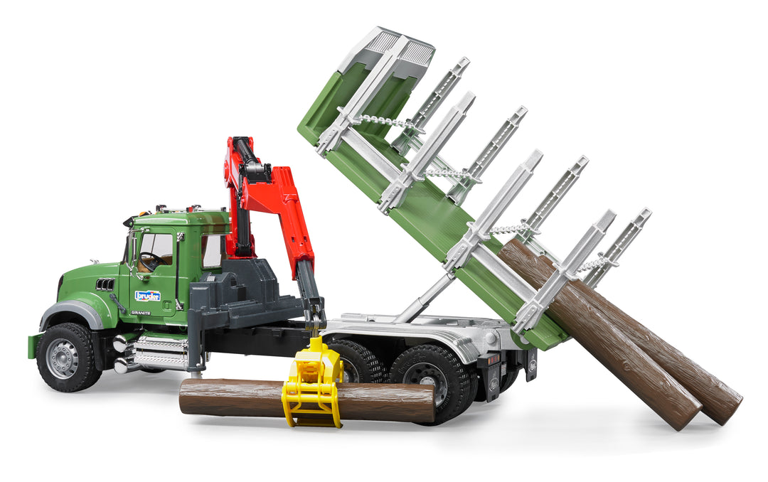 Bruder 02824 Mack Granite Timber Truck w Loading Crane and 3 Trunks 2 Bruder Toy Shop