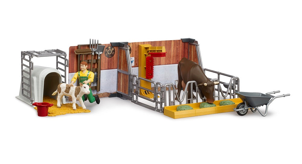 bworld Cow and calf barn with farmer – Bruder – Bruder Toy Shop