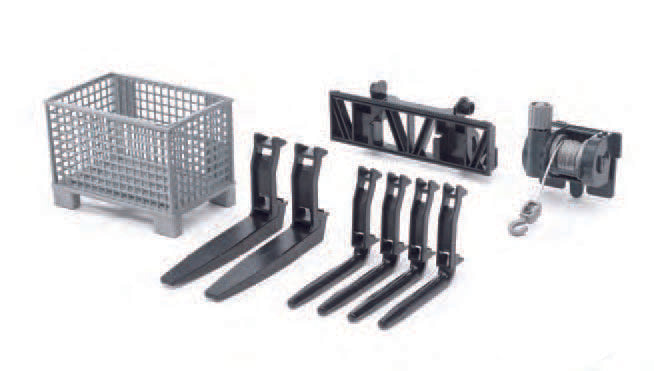 Bruder 02318 Front Loader Accessories: Box Pallet, Winch and Forks