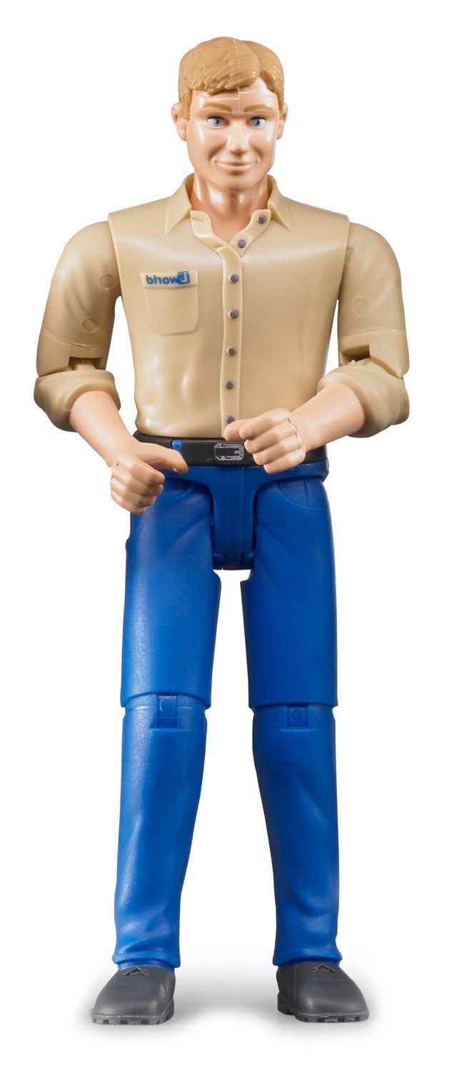 Figurine homme blond avec pantalon bleu et chaussures Bruder
